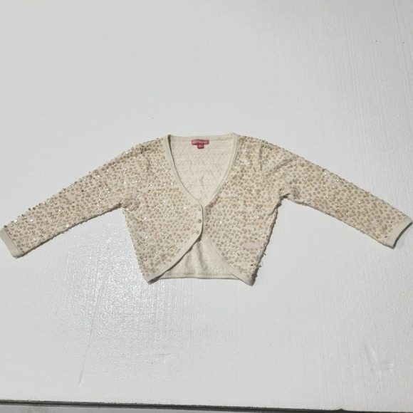 JJ Forever Womens Juniors Sequin Embellished Bolero Sweater Cardigan Ivory S - Picture 1 of 9